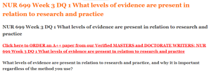 NUR 699 Week 3 DQ 1 What levels of evidence are present in relation to research and practice