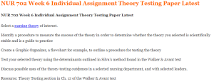 NUR 702 Week 6 Individual Assignment Theory Testing Paper Latest