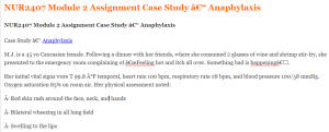 NUR2407 Module 2 Assignment Case Study â€“ Anaphylaxis