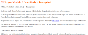 NUR2407 Module 6 Case Study – Transplant