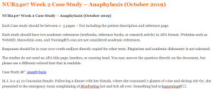 NUR2407 Week 2 Case Study – Anaphylaxis (October 2019)