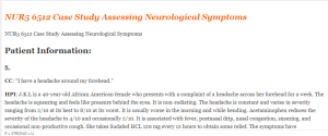 NUR5 6512 Case Study Assessing Neurological Symptoms