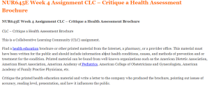 NUR645E Week 4 Assignment CLC – Critique a Health Assessment Brochure