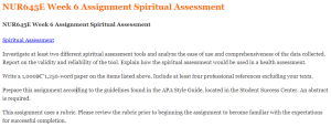 NUR645E Week 6 Assignment Spiritual Assessment