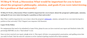 NUR647E Week 4 Discussion What would be important for you to know about the program’s philosophy, mission, and goals if you were interviewing for a position at that university