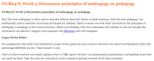 NUR647E Week 5 Discussion principles of andragogy or pedagogy 