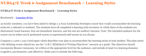 NUR647E Week 6 Assignment Benchmark – Learning Styles