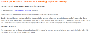 NUR647E Week 6 Discussion Learning Styles Inventory