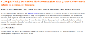 NUR647E Week 7 Discussion Find a current (less than 5 years old) research article on domains of learning