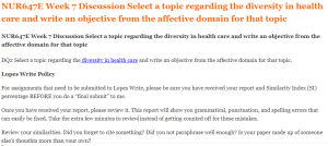 NUR647E Week 7 Discussion Select a topic regarding the diversity in health care and write an objective from the affective domain for that topic