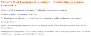 NUR647E Week 8 Assignment Benchmark – Teaching Diverse Learners Presentation