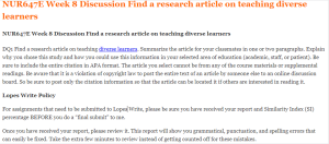 NUR647E Week 8 Discussion Find a research article on teaching diverse learners