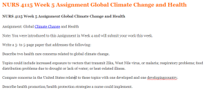 NURS 4115 Week 5 Assignment Global Climate Change and Health