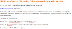 NURS 4115 Week 5 Discussion Cultural Considerations in Nursing