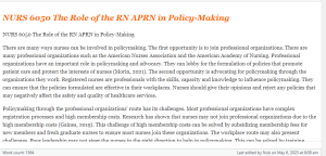 NURS 6050 The Role of the RN APRN in Policy-Making