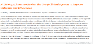 NURS 6051 Literature Review The Use of Clinical Systems to Improve Outcomes and Efficiencies