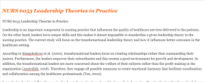 NURS 6053 Leadership Theories in Practice