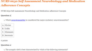 NURS 6630 Self Assessment Neurobiology and Medication Adherence Concepts