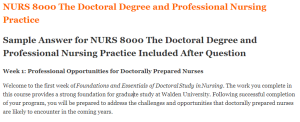 NURS 8000 The Doctoral Degree and Professional Nursing Practice