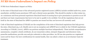 NURS 8100 Federalism’s Impact on Policy