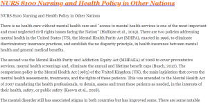 NURS 8100 Nursing and Health Policy in Other Nations