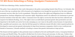 NURS 8100 Selecting a Policy Analysis Framework