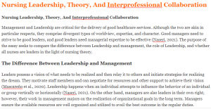 Nursing Leadership, Theory, And Interprofessional Collaboration