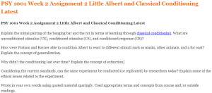 PSY 1001 Week 2 Assignment 2 Little Albert and Classical Conditioning Latest