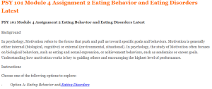 PSY 101 Module 4 Assignment 2 Eating Behavior and Eating Disorders Latest