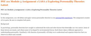 PSY 101 Module 5 Assignment 1 LASA 2 Exploring Personality Theories Latest