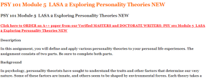 PSY 101 Module 5  LASA 2 Exploring Personality Theories NEW