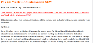 PSY 101 Week 1 DQ 1 Motivation NEW