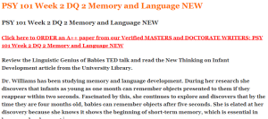 PSY 101 Week 2 DQ 2 Memory and Language NEW