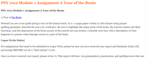 PSY 1012 Module 1 Assignment A Tour of the Brain