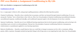 PSY 1012 Module 2 Assignment Conditioning in My Life