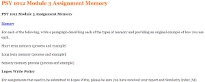 PSY 1012 Module 3 Assignment Memory