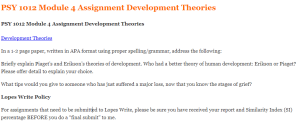 PSY 1012 Module 4 Assignment Development Theories