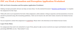 PSY 102 Week 2 Sensation and Perception Application Worksheet