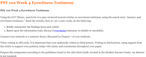 PSY 102 Week 4 Eyewitness Testimony