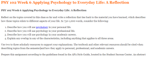 PSY 102 Week 6 Applying Psychology to Everyday Life A Reflection