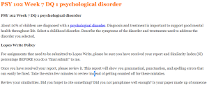 PSY 102 Week 7 DQ 1 psychological disorder