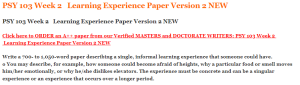 PSY 103 Week 2   Learning Experience Paper Version 2 NEW