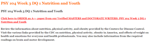 PSY 104 Week 3 DQ 1 Nutrition and Youth