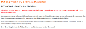 PSY 104 Week 3 DQ 2 Physical Disabilities