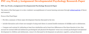 PSY 104 Week 5 Assignment Developmental Psychology Research Paper