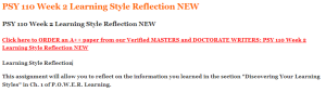 PSY 110 Week 2 Learning Style Reflection NEW