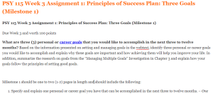 PSY 115 Week 3 Assignment 1 Principles of Success Plan Three Goals (Milestone 1)