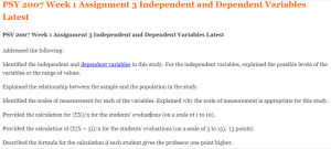 PSY 2007 Week 1 Assignment 3 Independent and Dependent Variables Latest