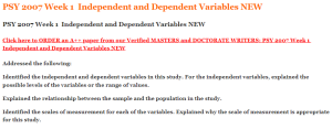 PSY 2007 Week 1  Independent and Dependent Variables NEW