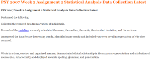 PSY 2007 Week 2 Assignment 2 Statistical Analysis Data Collection Latest